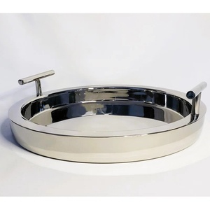 Luxury Round Stainless Steel Serving Tray with Faux Bamboo Wood Handles Polished Silver Metal Decorative Silver Tray Platter - Product Image 6
