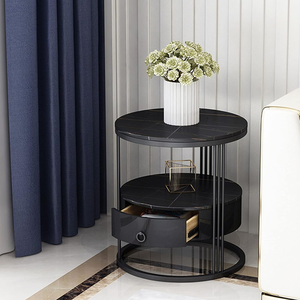 Mesa Negra Premium Royal Palace, Muebles Modernos con Tapa de Mármol y Forma Redonda, Mesa de Esquina para Sala de Estar, Salón - Product Image 1