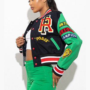Unique Design Lightweight Cotton Knitted Women's Winter Letterman Jacket Covered Buttons Customizable Crop <b>Top</b> Waterproof - Product Image 5