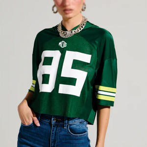 เสื้อเจอร์ซีย์อเมริกันฟุตบอลแบบครอปมีฮู้ดสำหรับผู้หญิง คุณภาพสูง ขายส่ง ผลิตจากโพลีเอสเตอร์ 100% รับสกรีนหมายเลขตามสั่ง เสื้อยืดสตรีทแวร์ - Product Image 2