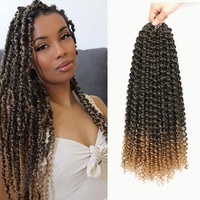 Vente en gros de tresses au crochet Passion Twist de 18 pouces, cheveux synthétiques bouclés effet vague d'eau, double trame, résistants à la chaleur