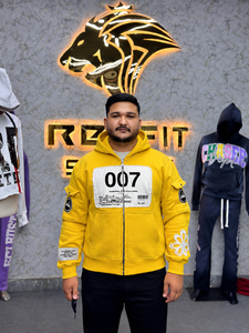 Nouveau design – Sweat-shirt jaune à capuche zippé pour homme, coupe oversize, style streetwear, en molleton de coton, avec poches, respirant, idéal pour l'automne - Product Image 5
