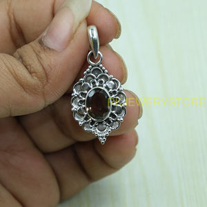 Pendentif en quartz fumé naturel, argent sterling 925, fait main, bijoux vintage en filigrane, pendentif ovale à facettes en pierre précieuse marron - Product Image 5