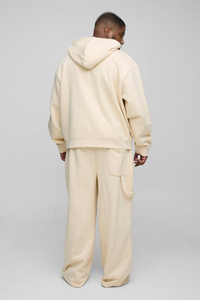 Ensemble de survêtement deux pièces en coton épais pour homme, avec sweats à capuche et pantalons de survêtement à jambe large entièrement cloutés, poches utilitaires, logo personnalisé, vente en gros OEM - Product Image 3