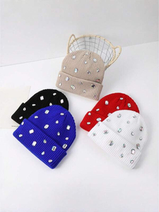 Gorro de Lana Personalizado para Mujer, Color Sólido, con Pelo de Conejo, Adornado con Pedrería, Técnica de Bordado 3D, para Viajes y Negocios - Product Image 6