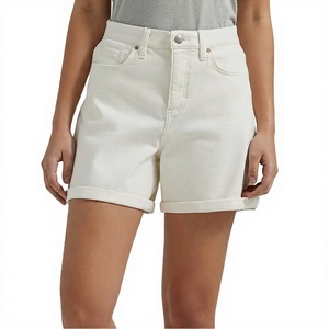 Shorts en toile de coton blanc taille haute pour femme, cinq poches, décontracté, fermeture boutonnée, coupe classique - Product Image 5