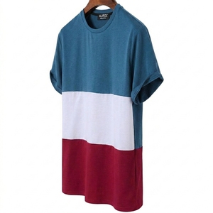 Aliroz Men's Color Blocked T-Shirt Short Sleeve O-Neck Casual Knitted Loose Fit 100% Cotton Worsted Front Anti-Pilling Letter - Product Image 4