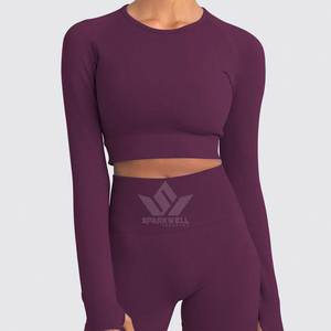 Women's Seamless Yoga Set Long Sleeve <b>Crop</b> <b>Top</b> High Waist Leggings Quick Dry Breathable 2 Piece Fitness Activewear - Product Image 3