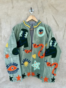 Veste d'hiver pour femmes grande taille, motif floral bohème, broderie à la main, velours, rembourrage en coton, décoration vintage écologique - Product Image 1
