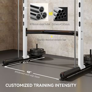 Rack per Squat Bianco con Barra per Trazioni e Barra per Bilanciere Regolabile, Stazione Multifunzione per Sollevamento Pesi - Product Image 6
