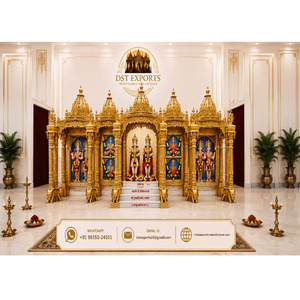 Templo de Madera Estilo Grand Haveli para Centro de Convenciones, Altar Hindú Dorado Personalizado para Centro Comunitario, Mandir Haveli de EE. UU. - Product Image 1