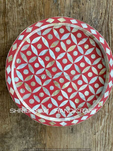 Plateau d'incrustation d'os de forme ronde artisanale de qualité supérieure plaqué pour la décoration de table basse disponible au prix d'exportation - Product Image 3