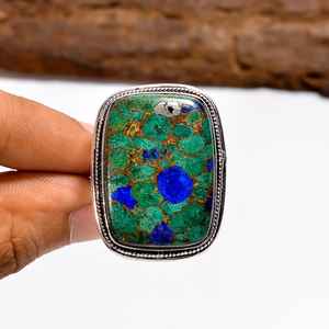 Bague en malachite et azurite, ajustable, argent sterling 925, bijoux bohèmes faits à la main, cadeau pour femmes et filles - Product Image 6