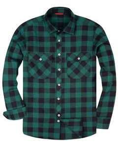Chemise en flanelle à carreaux vert et noir pour hommes, coton et polyester, manches longues, boutonnée, pour les acheteurs en gros. - Product Image 1