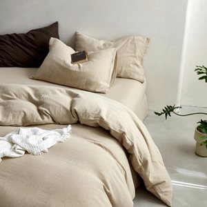 Juego de Edredón de Lino de Color Sólido Simple, 3 Piezas, Lavable, Ropa de Cama para el Hogar, Estilo Tejido - Product Image 1
