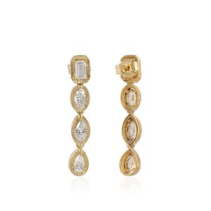 Pendientes Colgantes de Diamantes Cultivados en Laboratorio en Oro Amarillo Sólido de 14K, con Diamantes de Corte Esmeralda, Marquesa y Pera, Fabricante de Pendientes - Product Image 1