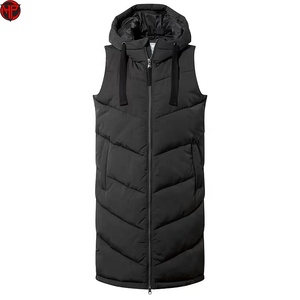 2026 <b>Women's</b> <b>Long</b> Hooded Puffer Vest Solid Black Zip Up Sleeveless Warm Outerwear <b>Womens</b> Quilted <b>Gilet</b> - Product Image 4
