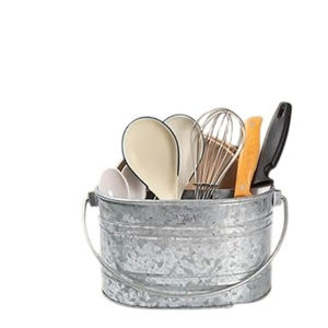 Organizador de utensilios de metal galvanizado con mango de madera, 4 compartimentos, duradero, para encimera de cocina, para cubiertos y condimentos - Product Image 5