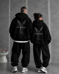 Nouveau Hoodie Unisexe Noir Oversize à Motif et Sweat à Capuche Streetwear Imprimé Ailes d'Ange – Collection 2026 (Vente en Gros) - Product Image 1