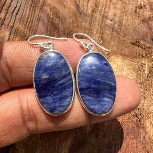 Pendientes de Sodalita Hechos a Mano, Plata de Ley 925, Chapados en Oro, Joyería Minimalista para Mujer, Regalo para Ella - Product Image 2