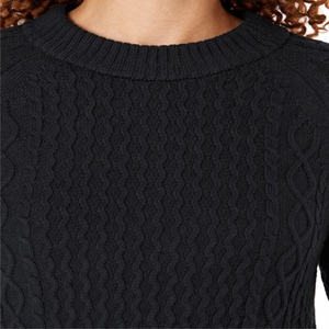 Pull classique en maille texturée à col rond, manches longues, construction à manches complètes, couleur unie noire, pull pour l'automne - Product Image 4