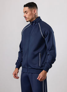 Men's Navy Blue Tracksuit Full Sleeve Solid Color Casual Jogger Set Turn-<b>down</b> Collar Breathable 100% Polyester Autumn Wear - Product Image 6