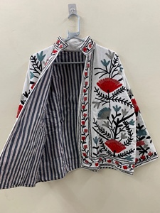 Premium Suzani Embroidered Velvet Jacket Women White Floral Boho Coat Handmade Tribal Ethnic Short Jacket Perfect <b>Gift</b> For Her - Product Image 3