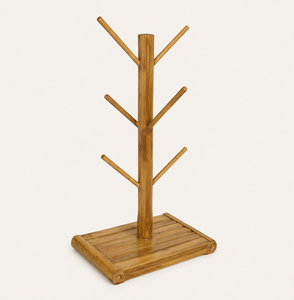 Wholesale Sustainable Bamboo Coffee Mug <b>Stand</b> with <b>Weighted</b> Base 6-Hook Vertical Wooden Cup Tree Dryer And Coffee Bar Station - Product Image 5
