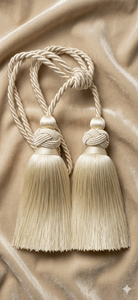 Classic Navy Blue Velvet <b>Curtain</b> Tiebacks with Cream Tassel Accents for Living Room Decor - Product Image 3