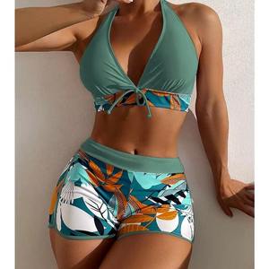 Ensemble de bikini à imprimé tropical pour femmes, avec short taille haute, maillot de bain extensible deux pièces, vêtements de plage - Product Image 5