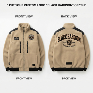 Premium Work <b>Fleece</b> Jacket 300 GSM Soft <b>Fleece</b> Waterproof Breathable Hooded Unisex Winter <b>Black</b> Beige Contrast Panel - Product Image 1