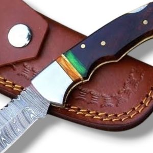 Couteaux pliants compacts avec lame à motifs, poignée ergonomique et étui en cuir pour le camping, la chasse et la randonnée en plein air - Product Image 5