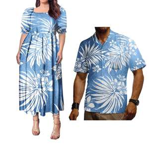 Conjuntos a juego con estampado de hoja de monstera para la familia, camisa hawaiana polinesiana para hombre, conjunto Puletasi para parejas - Product Image 5