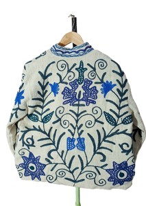 Hand Embroidered Floral Cotton <b>Jacket</b> <b>Women</b> Mandarin Collar Full Sleeve Prairie Chic <b>Spring</b> Boho Style Open Front Coat - Product Image 6