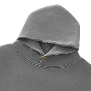 Sweat-shirt ample lavé de haute qualité, coupe courte, en molleton, avec logo personnalisé pour homme, à capuche, pour l'automne et l'hiver, uni, teint - Product Image 3