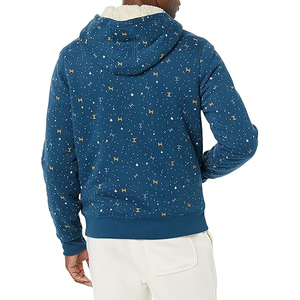 Sweat-shirt à capuche bleu marine à fermeture éclair, coupe classique, motif imprimé, vêtement décontracté d'hiver, 100% polyester, tissu en molleton français tricoté - Product Image 3