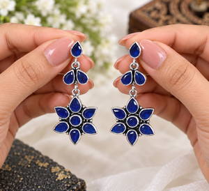 Pendientes de Plata Oxidada con Forma de Gota de Flor y Ojo de Gato Amarillo para Mujer, Venta al por Mayor |   Pendientes Boho Hechos a Mano con Piedras de Circonio |   Boda Étnica - Product Image 4