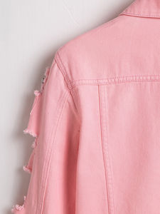 Chaqueta Vaquera de Diseño Nuevo para Hombre, Estilo Vintage con Mangas Deshilachadas y Rasgadas, Cuello Camisero, Corte Regular, Prenda Exterior de Algodón para Primavera, Elegante - Product Image 5