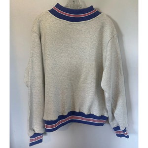 Sweat-shirt gris à col ras du cou pour femme, épaules tombantes, avec applique lettre bleue, pull décontracté d'automne à col montant - Product Image 3