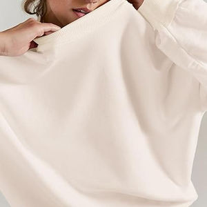 เสื้อสเวตเชิ้ตคอกลมผู้หญิง ผ้าฝ้ายถัก 100% สีพื้น แขนสามส่วน ทรงหลวม สวมใส่สบายๆ สำหรับฤดูใบไม้ร่วง - Product Image 5