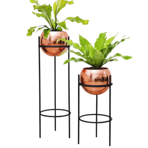 Juego de 2 Soportes Modernos para Plantas de Metal, Color Oro Rosa, Base Redonda para Macetas, Patas de Alambre Negro, Exhibición de Plantas de Interior, Ideal para Macetas - Product Image 1