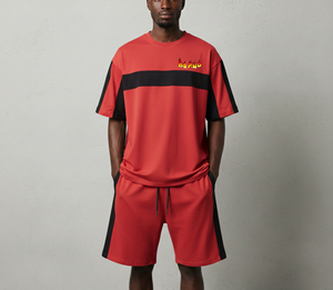 Custom Made Washed Vintage American Streetwear Men's Short Sleeve Shorts <b>Set</b> Distressed Custom Logo Casual Outdoor Travel <b>Set</b> - Product Image 1