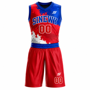 SINEWY Custom Basketball Jersey Set Sublimated Sleeveless Mesh Uniform <b>Red</b> <b>Blue</b> <b>White</b> 00 Athletic Fit Unisex Adult All Seasons - Product Image 2