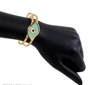 Brazalete Religioso Hecho a Mano de Latón con Turquesa Esmaltada, Promueve la Salud y el Equilibrio, Brazalete Abierto Ajustable, Regalo - Product Image 6