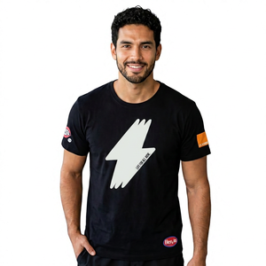 T-shirt noir à manches courtes pour homme avec motif lettres, col rond, coupe décontractée, respirant, 100 % coton jersey, imprimé numérique - Product Image 3