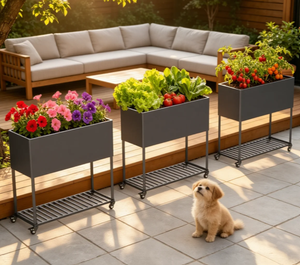 Macetero Metálico Moderno con Ruedas, Rectangular, para Interiores y Exteriores, para Decoración de Hogar, Jardín y Balcón - Product Image 6