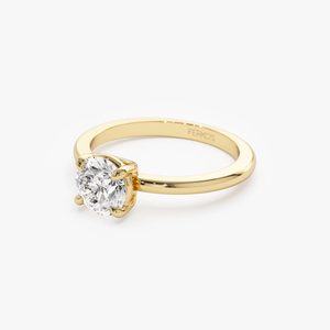 Bague de fiançailles en or jaune avec diamant rond, solitaire classique pour femme, pierre naturelle - Product Image 2