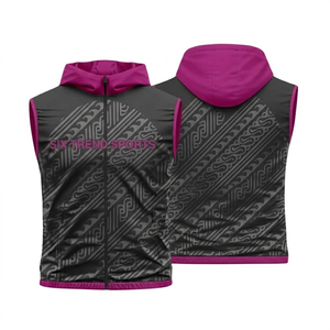 เสื้อกั๊กมีฮู้ดแขนกุดสำหรับผู้ชาย Six Trend Sports สีดำลายชนเผ่า ซิปด้านหน้า แห้งเร็ว ผ้าถัก ทรงปกติ สไตล์สปอร์ต - Product Image 2
