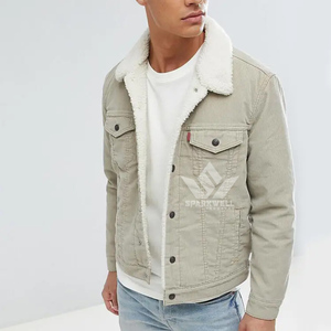Chaqueta de pana rosa claro para hombre, estilo camionero, forro de sherpa, cierre de botones, manga larga, corte regular, cálida, informal, para invierno. - Product Image 3