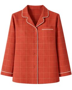 Ensemble de pyjama pour femme à carreaux orange rouille personnalisé, manches longues, boutonné, vêtements de nuit en coton doux, ensemble de vêtements de détente en deux pièces - Product Image 3